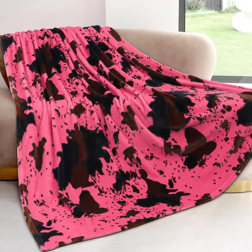 Miniatura 26 de Manta ligera de forro polar suave rosa, manta pequeña y cálida para cama Manta vaquera-rosa