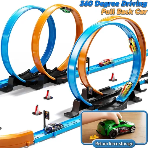 Miniatura 2 de LILYBUDS Juego de Regalo de Pista de Autos de Juguete para Niños de 3-5, 4-7, 8-12 Años, Pistas de Carreras Largas con 4 Bucles de Acción y 4 Autos