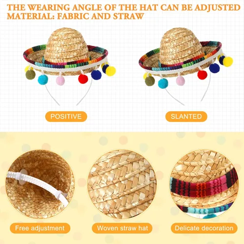 Miniatura 3 de Janinka 18 piezas de suministros para fiesta de fiesta, sombrero, diademas de papel, decoraciones de fiesta mexicana del Cinco de Mayo