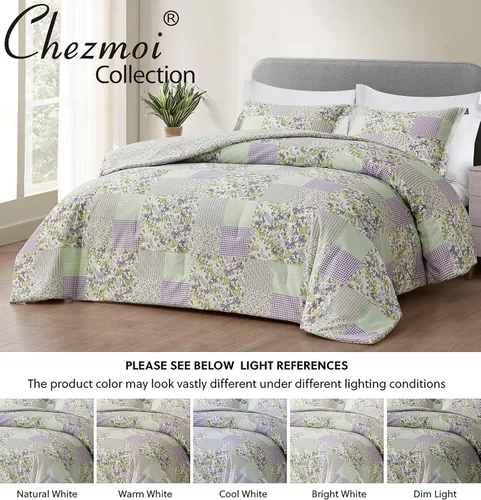 Miniatura 7 de Chezmoi Collection Daisy - Juego de edredón de retazos estampados de 3 piezas, diseño de mariposas moradas, caramelo botánico a cuadros, ropa