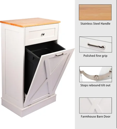 Miniatura 4 de TOLEAD Armario de basura inclinable de pie de 10 galones con puerta de granero para cocina, sala de estar, comedor, color blanco