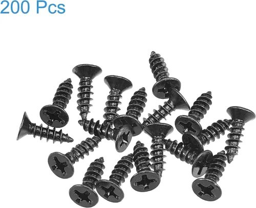 Miniatura 4 de uxcell M3.5 x 12mm Tornillos para madera con cabeza plana Phillips de acero al carbono autorroscantes negros 200 piezas