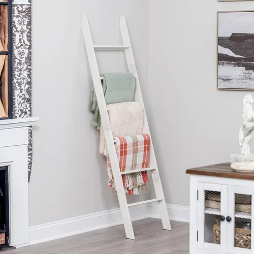 Miniatura 10 de Escalera para manta para sala de estar y dormitorio, 5 pies y 8 pulgadas, 6 niveles laminados inclinados para pared, construcción sin enredos