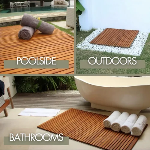 Miniatura 4 de Alfombrilla de baño y ducha de estilo nórdico en teca - Uso en interiores y exteriores - Plataforma de madera antideslizante para sauna, piscina