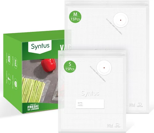 Syntus Bolsas selladoras al vacío para alimentos, 30 piezas tamaño pequeño 8" x 10" y tamaño mediano 10" x 13.8" bolsas de almacenamiento de