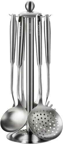 Miniatura 10 de Juego de utensilios de cocina de 5 piezas, juego de utensilios de cocina de acero inoxidable 18/8 con soporte giratorio (apto para lavavajillas)
