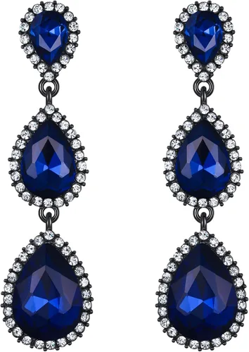 Miniatura 37 de EleQueen Pendientes de cristal austriaco en tono dorado para mujer, forma de pera de 2.5 pulgadas, color esmeralda