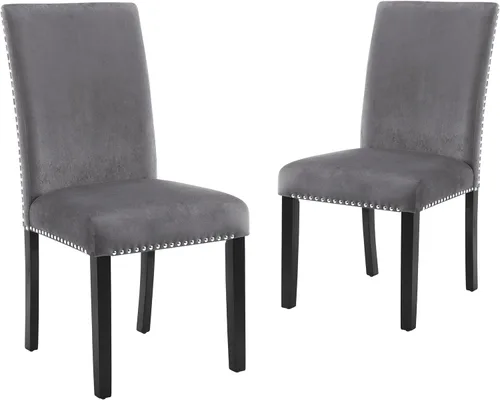 Miniatura 9 de New Classic Furniture Celeste - Juego de 2 sillas de comedor tapizadas en terciopelo gris, altura de mostrador, silla de pub, para encimera