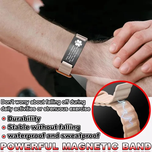 Miniatura 3 de Cómodas pulseras de alerta médica personalizadas para mujeres y hombres, pulsera médica grabada personalizada con correa de silicona magnética