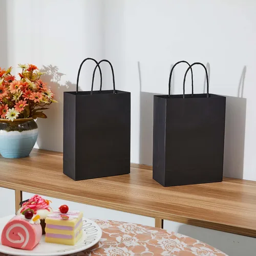 Miniatura 5 de SUNCOLOR Paquete de 24 bolsas pequeñas de regalo negras de 9 pulgadas con asas para bolsas de regalo de fiesta de Halloween