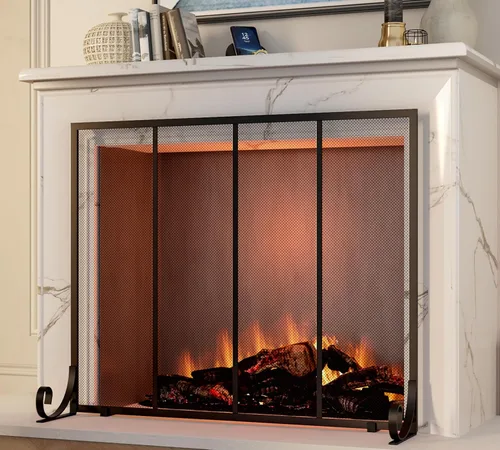 Miniatura 6 de Fire Beauty Protector de chispas para chimenea de panel plano, puerta de metal forjado, cubierta de seguridad decorativa para chimenea, protector