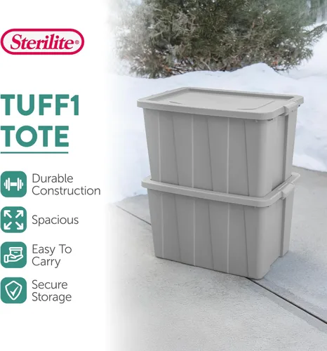 Miniatura 3 de Sterilite Tuff1 - Contenedor de plástico apilable de 30 galones con tapa, resistente a la temperatura y a los impactos, para sótano, garaje, ático