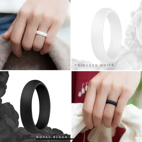 Miniatura 4 de ThunderFit Anillo de boda de silicona, para mujer, 0.22 pulgadas de ancho, 0.08pulgadas de grosor