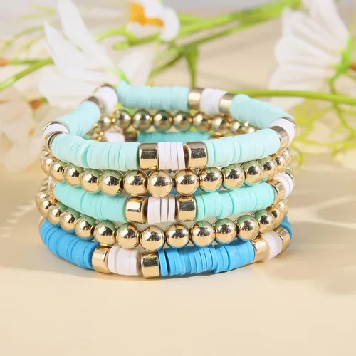 Miniatura 2 de Wonlte - Juego de pulseras de cuentas de arcilla Heishi, pulseras elásticas apilables con cuentas de mal de ojo, pulseras elásticas apilables