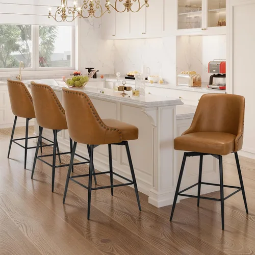 Miniatura 10 de COLAMY Juego de 2 taburetes de bar, sillas giratorias de altura de mostrador de 26 pulgadas con respaldo, asiento acolchado grueso y reposapiés