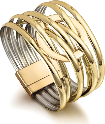 Miniatura 2 de Edoneery - Pulsera envolvente de cuero para mujer, brazalete de puño de múltiples capas hecho a mano estilo bohemio con cuentas de cristal