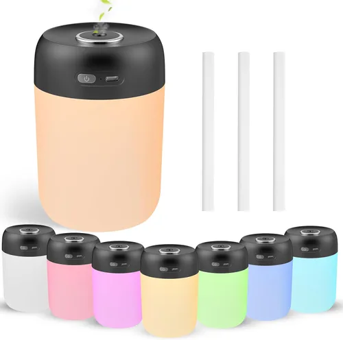 Humidificador Pequeño Portátil, Mini Humidificador Colorido de 650ml para Dormitorio, Escritorio de Oficina, Habitación del Bebé, Plantas, Negro
