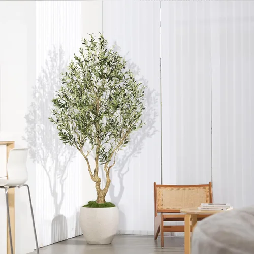 Miniatura 7 de FEELEAD Olivos artificiales para interiores de 7 pies, olivo sintético de 7 pies con tronco de aspecto natural, hojas realistas y frutas realistas