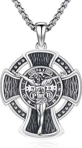 Miniatura 407 de Collar con colgante de plata de ley 925 con medalla de San Patrón, joyería religiosa para hombres y mujeres, con cadena de acero inoxidable 316L