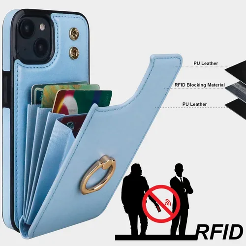 Miniatura 5 de Folosu Funda Compatible con iPhone 13 Cartera con Soporte para Tarjetas, Soporte de Anillo de Dedo con Rotación de 360° y Función Atril Protectora