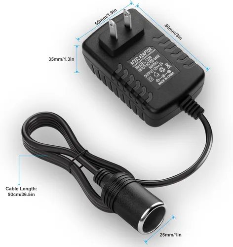 Miniatura 2 de Herfair Convertidor de CA a CC 2A 24W Adaptador de enchufe para encendedor de cigarrillos de automóvil, cable de alimentación 110-240V a 12V AC/DC