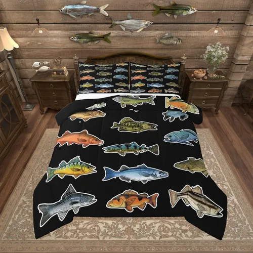 Miniatura 42 de Juego de ropa de cama King para casa del lago, juego de edredón de paleta de madera retro para regalos para amantes del lago, inserto de edredón