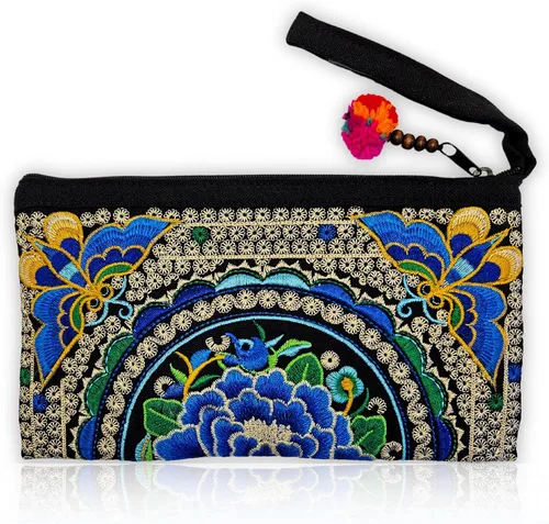 Sabai Jai - Bolso de pulsera para teléfono inteligente - Carteras de embrague bordadas a mano Boho