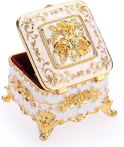 Hipiwe Joyero vintage organizador de joyas de metal esmaltado para el cofre del tesoro, caja de almacenamiento de aretes, caja de recuerdo