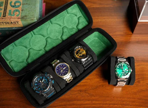 Miniatura 6 de 4 ranuras para reloj duro para hombre, caja organizadora de almacenamiento portátil con almohadas de espuma suave, se ajusta perfectamente a todos
