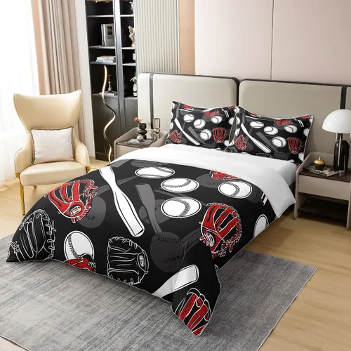 Miniatura 3 de Erosebridal - Juego de funda de edredón 100% algodón con diseño de béisbol, tamaño individual, juego de ropa de cama de sóftbol, bate deportivo