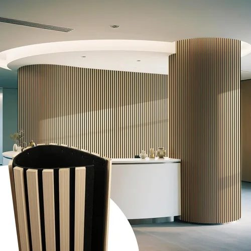 Miniatura 10 de Art3d Paquete de 1 panel de pared de listones de madera acústica con diseño plano enrollable, paneles absorbentes de sonido de 95.3 x 23.8 pulgadas