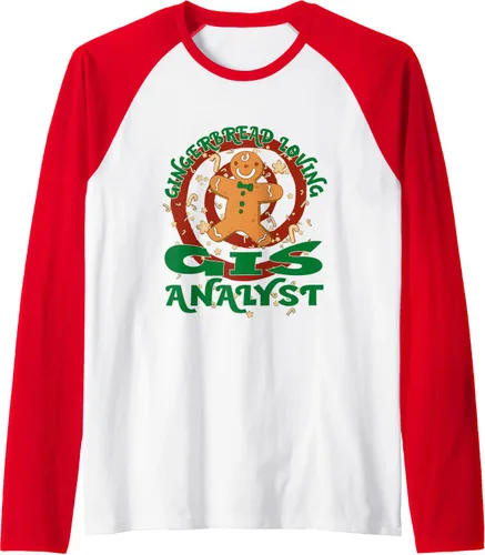 Miniatura 8 de GIS Analyst Job Gingerbread - Camiseta de béisbol raglán de Navidad, Negro