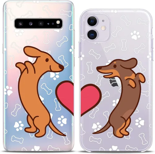 Miniatura 3 de Fundas a juego para parejas compatibles con iPhone 16 15 14 13 12 11 Pro Max Mini Xs X 6s 8 Plus 7+ Xr 10 SE 5 Doxie Dog Paw Pattern Cute Art Mate