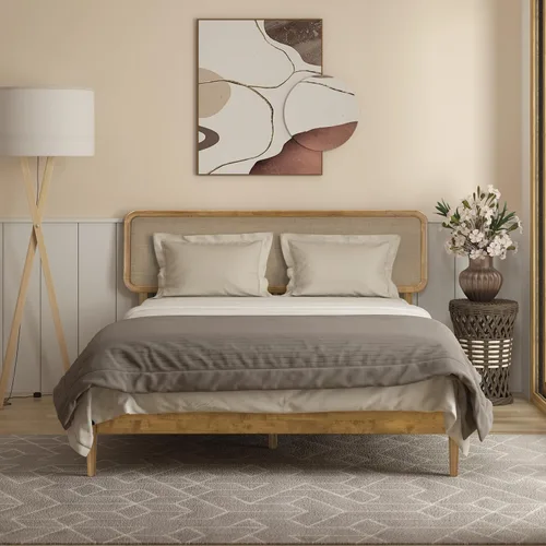 Miniatura 11 de NTC Lupin - Base de cama de madera con cabecero, base de madera de roble macizo y goma con listones silenciosos y soportes centrales de madera