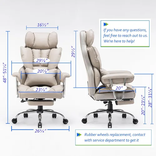Miniatura 2 de Efomao Silla de Oficina Grande y Alta 400lbs – Silla de Oficina Ejecutiva de Cuero PU con Soporte Lumbar y Reposapiés, Silla de Computadora de Gris