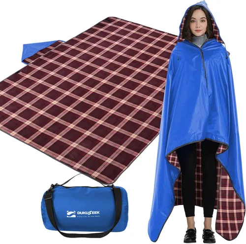 Miniatura 9 de DUKUSEEK - Manta de camping portátil para exteriores con capucha, manta grande plegable para mochileros con capucha para estadios, edredón ligero