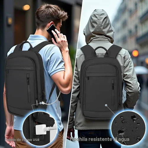 Miniatura 4 de Mochila de negocios para hombres antirrobo resistente al agua mochila de desplazamiento para portátil de 15.6 pulgadas para el trabajo diario, Negro