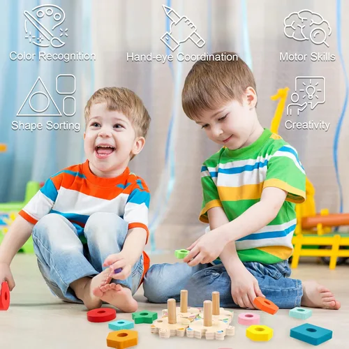 Miniatura 4 de WOOD CITY Juguetes apilables para niños pequeños de 1 a 3 años, clasificador de formas Montessori, juguetes para bebés de 12 a 18 meses