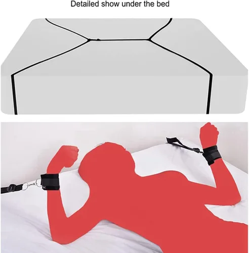 Miniatura 3 de Kit de sujeción de cama para cama de tamaño King, amarre sexual debajo del colchón, lazos sexuales de tamaño Queen para tobillos y muñecas, puños