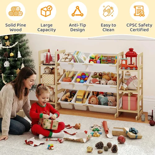 Miniatura 8 de GITAWUSA Estantería para niños y organizador de almacenamiento de juguetes, estante de libros de 6 niveles con 9 contenedores de juguetes, estante