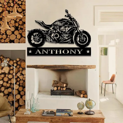 Miniatura 3 de Letrero de metal personalizado para motocicleta, arte de pared de metal con bandera de EE. UU., arte de pared de metal para motocicleta, letrero