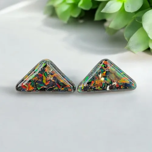 Miniatura 2 de October Birthstone Crushed Black Rainbow Opal Resin Earrings Stainless Steel Stud