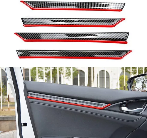 LEXLEY 4 piezas de decoración de panel de puerta, cubierta de moldura de puerta interior, ABS, estilo fibra de carbono, accesorios para Honda Civic