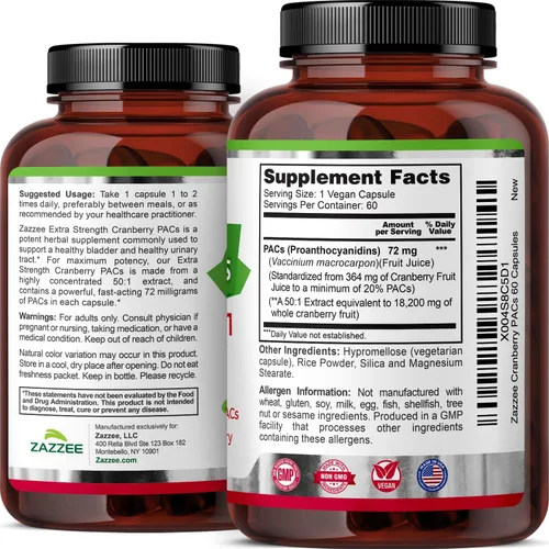 Miniatura 8 de Zazzee - Ácidos Alfa-Cianoacrílicos de Arándano, 72 mg de PACs por cápsula, 2X de fuerza, 100% soluble, 60 cápsulas veganas, extracto 50:1, 18,200