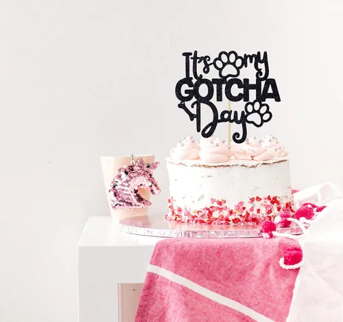 Miniatura 4 de It's My Gotcha Day - Decoración para tartas con purpurina negra, feliz día de Gotcha, decoración de fiesta del día de adopción de mascotas