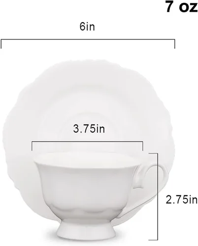 Miniatura 5 de Fine China - Juego de tazas de té y platillo de café blanco, juego de cuatro