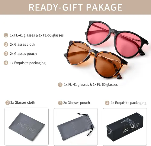 Miniatura 8 de Gafas fluorescentes para interiores - 41 rosa y exterior fluorescente-60 marrón tintado azul bloqueo luz gafas redondas migraña sensibilidad a