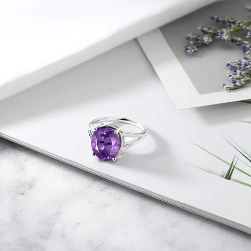 Miniatura 107 de Gem Stone King Anillo solitario con piedra preciosa de 3.00-7.00 quilates Plata de ley 925 Ovalado de 0.47 x 0.49 pulgadas Anillo