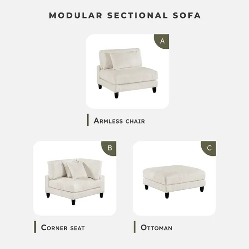 Miniatura 4 de Lexicon Sofá modular de 120 pulgadas, sofá modular de microfibra de gran tamaño de 4 plazas en forma de L, 6 almohadas decorativas y arreglo Beige