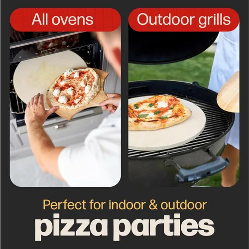 Miniatura 7 de HANS GRILL PIEDRA PARA PIZZA Piedra circular para pizza para hornear en horno y asar en parrilla con pala de madera incluida Piedra de cocina